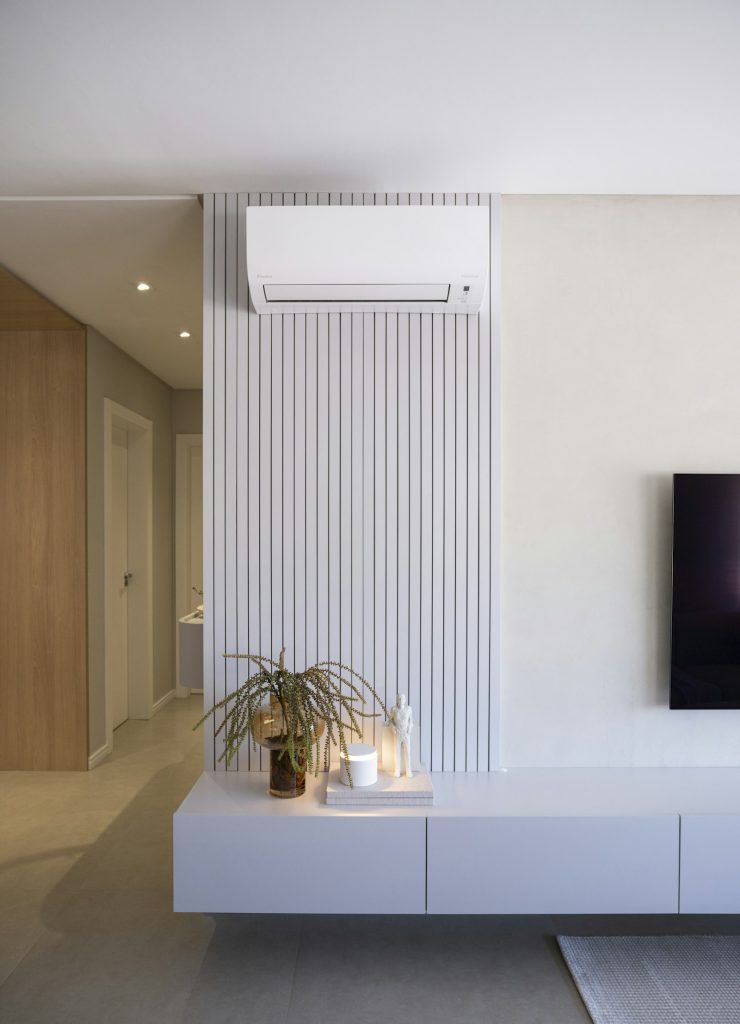 Living room with a ductless heat pump